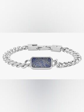 Geoffrey Beene Men's Rectangle Natural Stone Stainless Steel Chain Bracelet